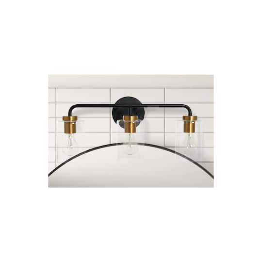 Hello Honey® Robert Stevenson Lighting Kendrick Matte Black & Brushed Gold Metal & Glass 3-Light Vanity Light